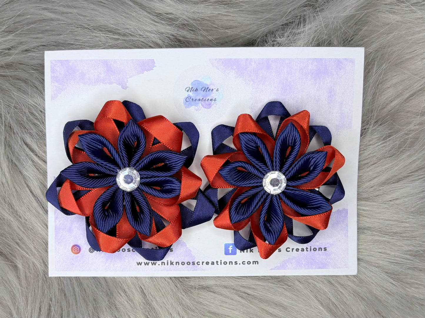 Navy and Red Flower Hair Clip