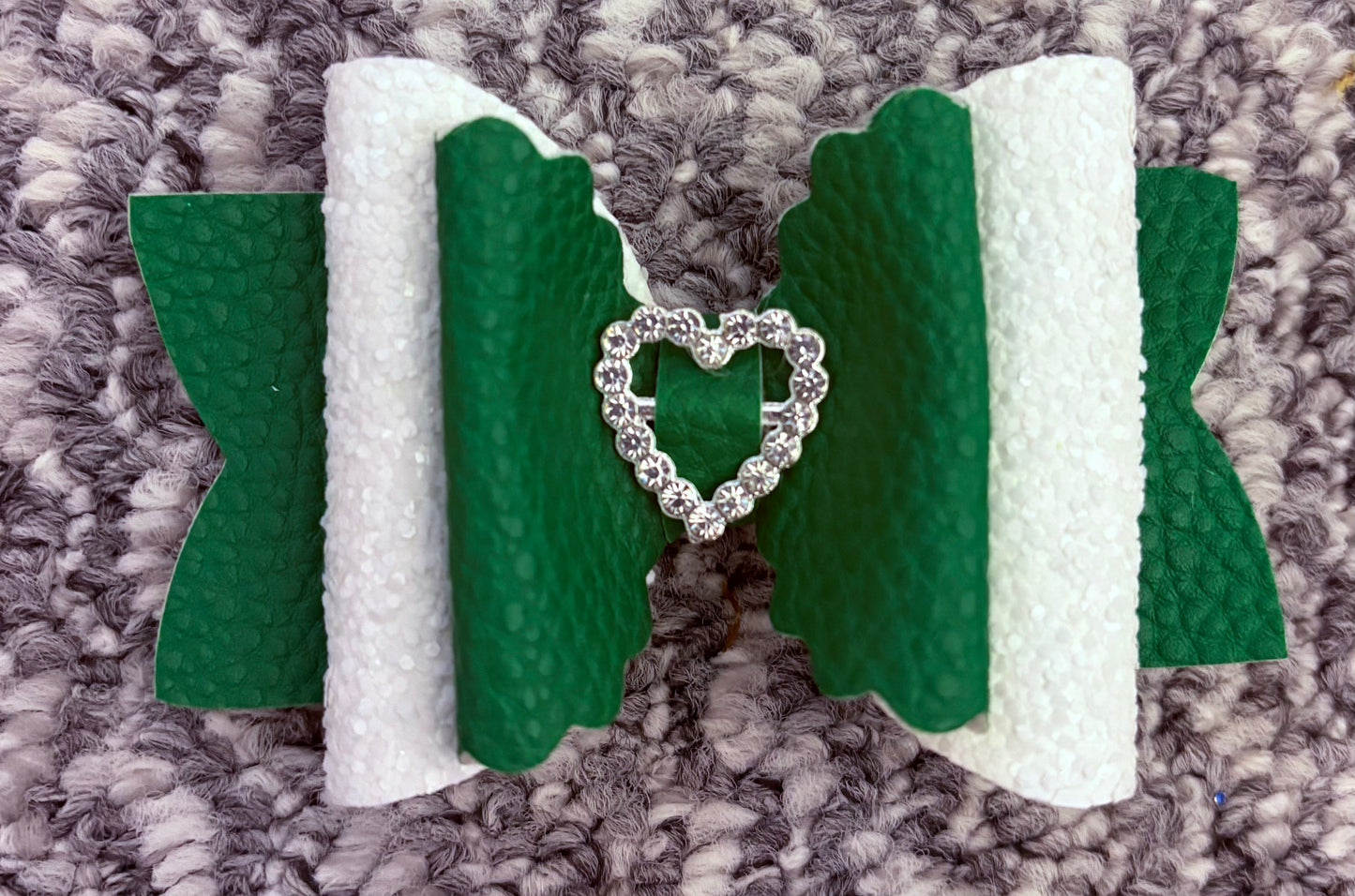 Green and White Die Cut Hair Bow