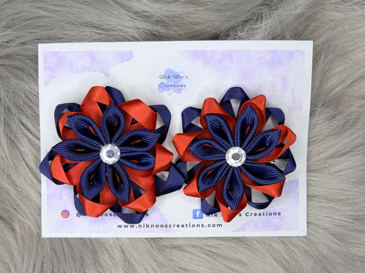 Navy and Red Flower Hair Clip
