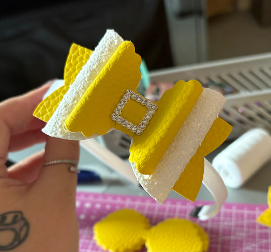 Yellow and White Die Cut Bow Headband