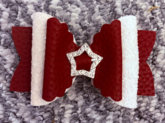 Burgundy and White Die Cut Hair Bow