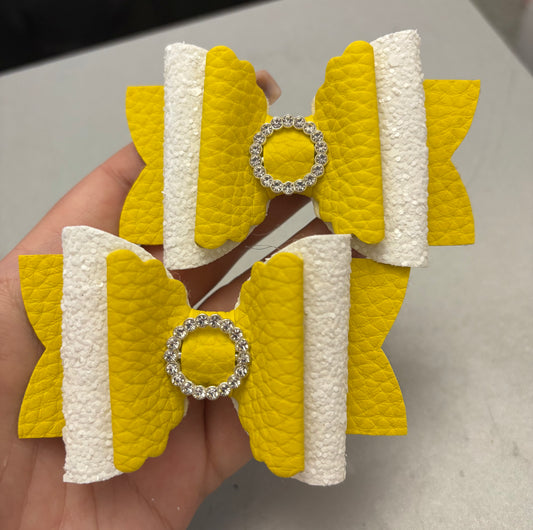 Yellow and White Die Cut Bow Clips